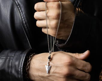 Zilveren ketting voor heren – sieraden in bikerrockstijl, roestvrijstalen ketting, handgemaakt rustiek cadeau voor hemketting