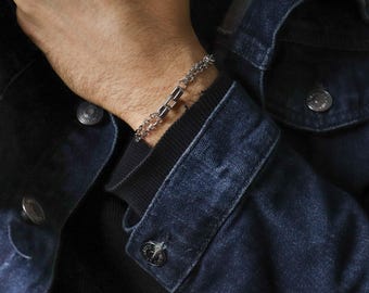Roestvrijstalen ketting – zilveren bikerarmband voor heren – rockstijl kettingsieraden, vintage muntbedel, handgemaakt cadeau voor hem