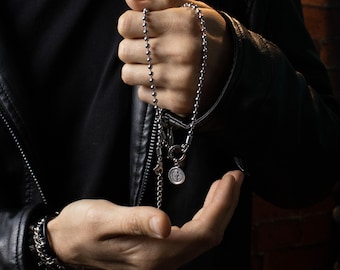 Silver necklace for men – St Benedict cross necklace