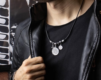 Ketting in piratenstijl - zilveren ketting voor heren - biker rock-stijl sieraden, roestvrijstalen ketting, handgemaakt rustiek cadeau voor hemketting