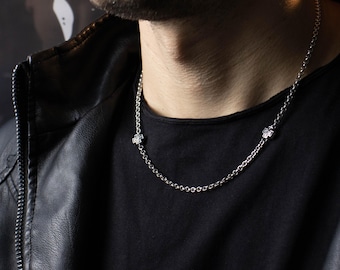 Zilveren ketting voor heren – sieraden in bikerrockstijl, roestvrijstalen ketting, handgemaakt rustiek cadeau voor hemketting