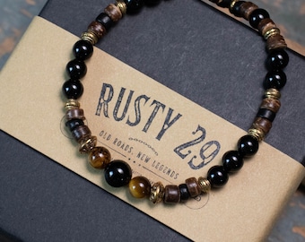 Kralenarmband voor heren – boho-sieraden, natuursteenarmband, etnisch handgemaakt cadeau voor hem, rustieke stijl accessoirearmband