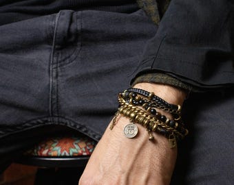 Armband voor heren – boho-sieraden, natuursteenarmband, etnisch handgemaakt cadeau voor hem, rustieke stijl accessoirearmband
