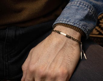 Ganzenveerarmband voor heren – boho-sieraden, natuursteenarmband, etnisch handgemaakt cadeau voor hem, rustieke stijlaccessoires