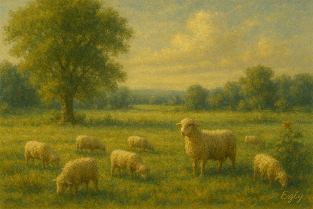 Pastoral Sheep Landscape Oil Painting | Rustic Farm Wall Art ...