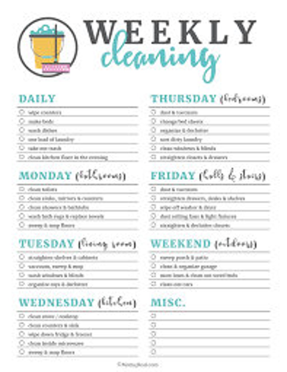 Daily / Weekly / Monthly Cleaning List - Download and Print Out - Etsy