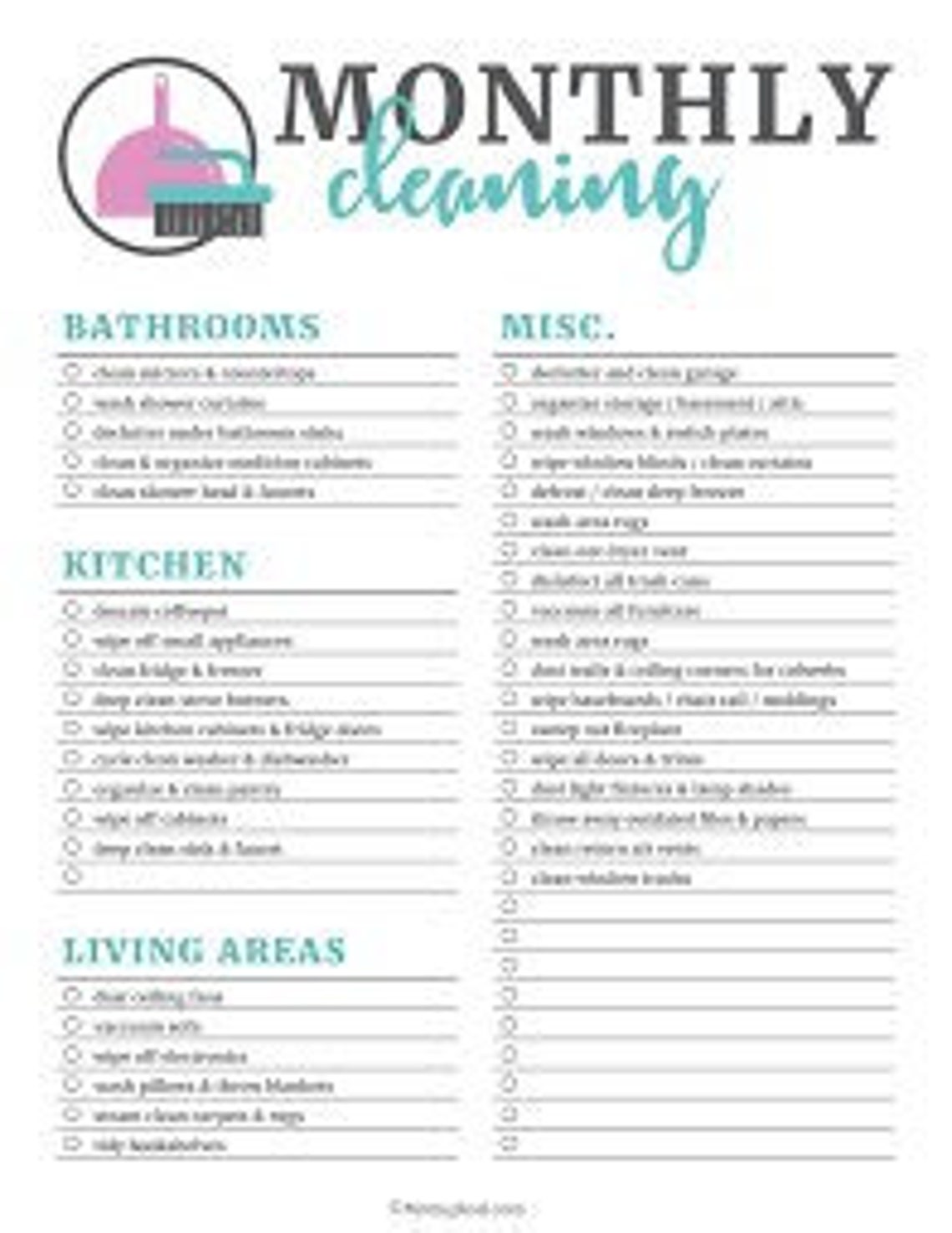 Daily / Weekly / Monthly Cleaning List - Download and Print Out - Etsy