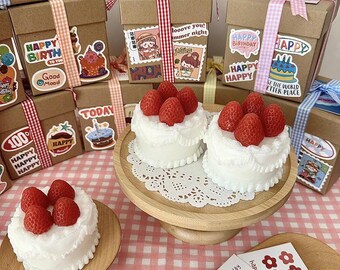 Handmade Strawberry Cream Cake Soap, Mini Dessert Bath Bar, Glycerin Soap Gift