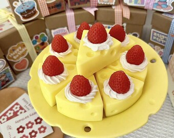 Handmade Strawberry Cheesecake Soap Slice, Dessert Bath Bar, Realistic Fruit Topping