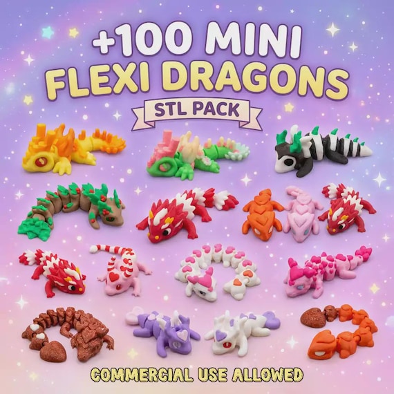 100+ Flexi Dragon STL Bundle – Articulated 3D Printable Fidget Dragons | Commercial Use Allowed