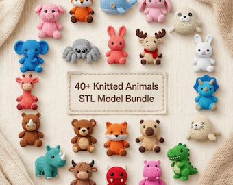 Knitted Animals 3D Print Models – Amigurumi Style Plush Minis (STL & 3MF)  | Commercial License Allowed