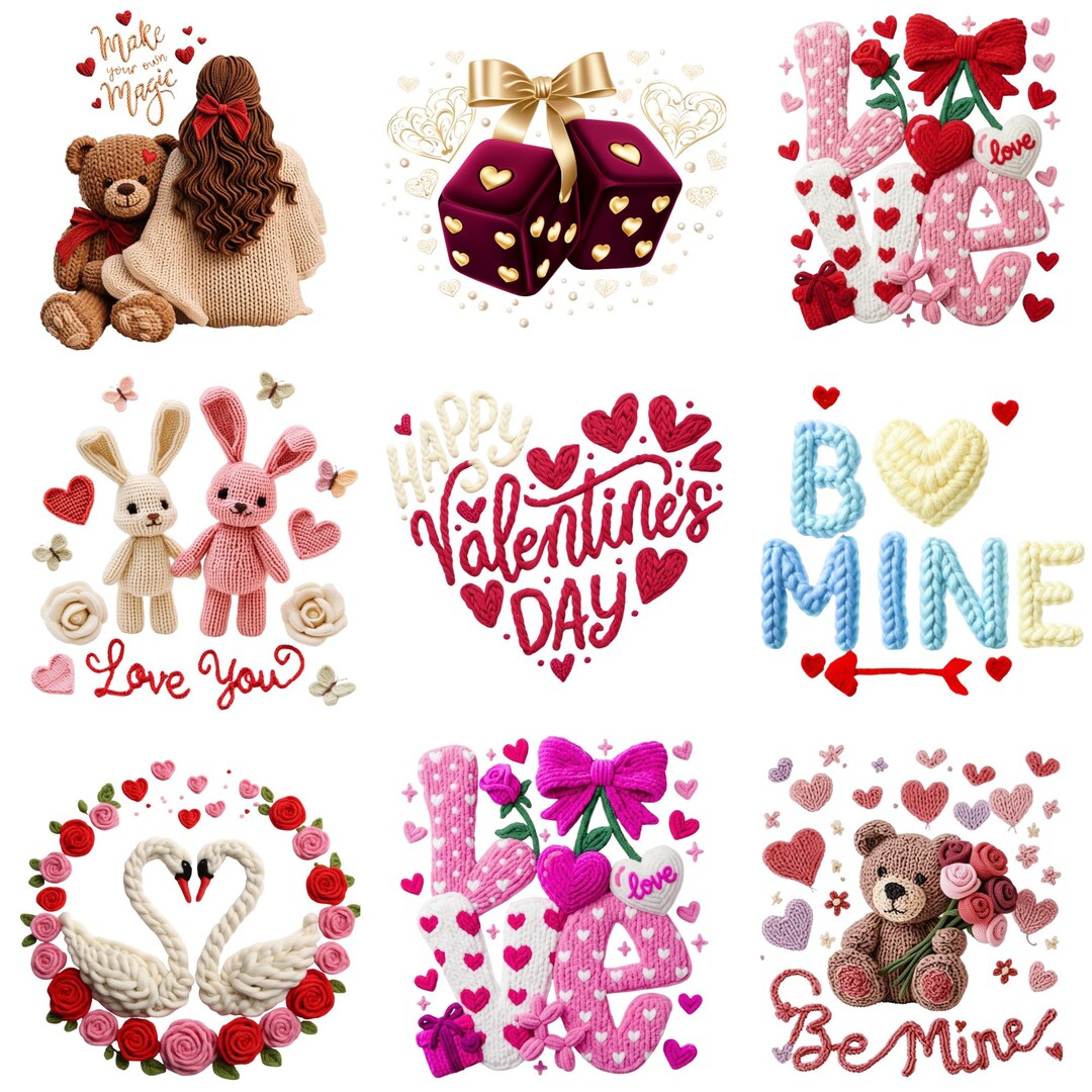 Valentines Day Png Bundle Faux Yarn Latch Hook Yarn Bow Coquette ...