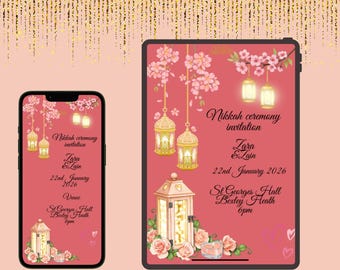Digital Nikah Invitation Template | Islamic Wedding Invite | Muslim Nikah E-Invite | Editable Canva Wedding Card