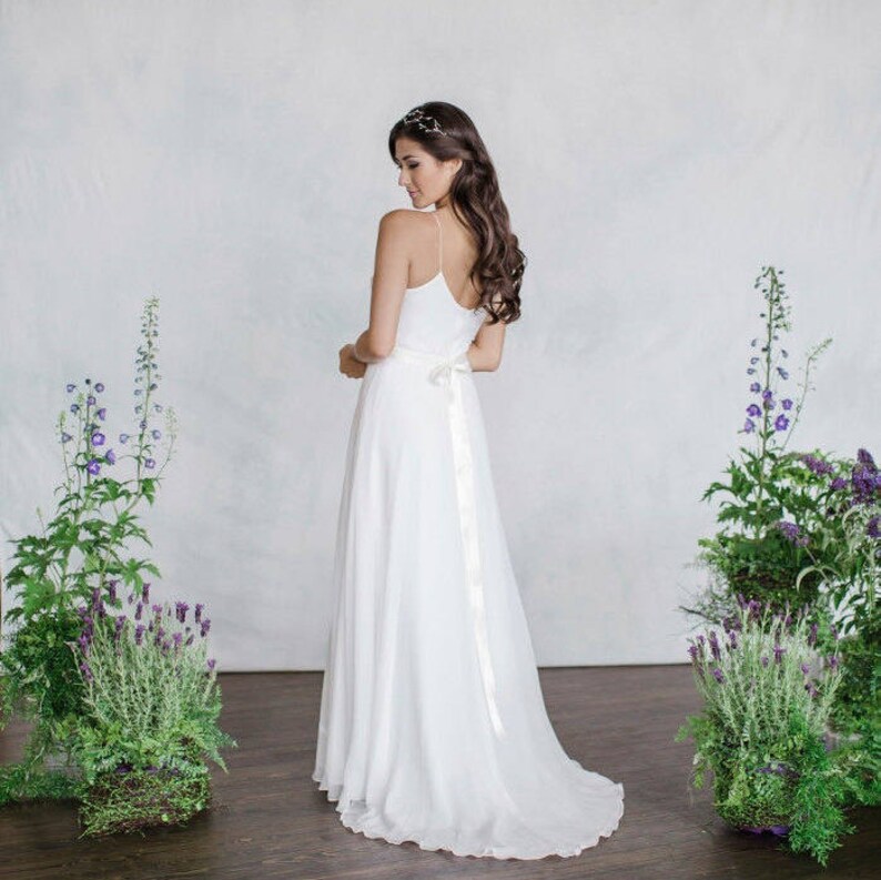 Simple Chiffon Wedding Dress V Neck Slim Light Weight Etsy