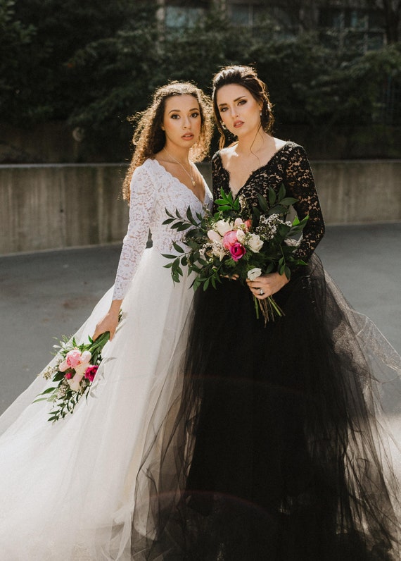 Wedding Dress Long Sleeves Lace and Tulle Skirt With a Slit Available.  Feminine and Comfortable - Etsy