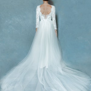 Wedding dress long sleeves lace and tulle skirt with a slit available. Feminine and comfortable image 3