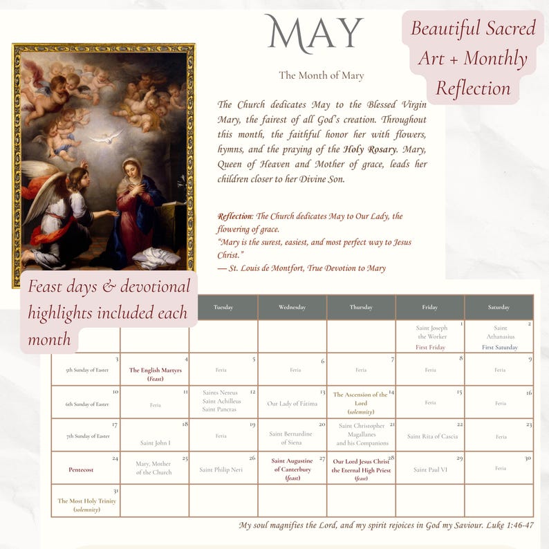 2026 Catholic Calendar | Sacred Heart & Immaculate Heart | A4 Printable ...