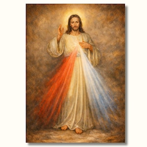 Divine Mercy Watercolour Print | Catholic Jesus Art | Christian Wall Decor | Divine Mercy Jesus Printable | Prayer Corner Art | 5x7 JPG