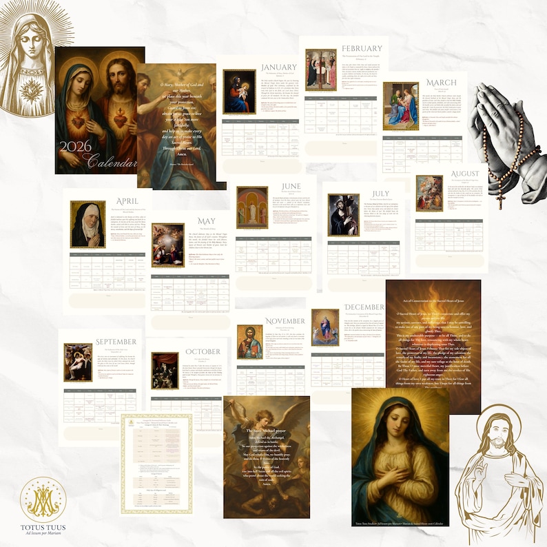 2026 Catholic Calendar | Sacred Heart & Immaculate Heart | A4 Printable ...