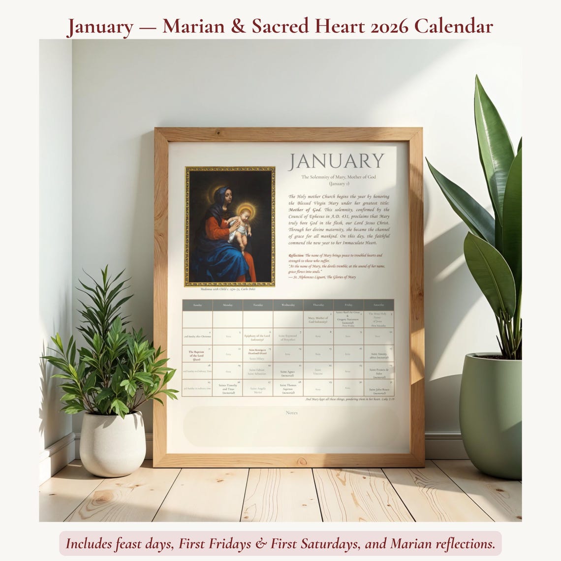 2026 Catholic Calendar | Sacred Heart & Immaculate Heart | A4 Printable ...