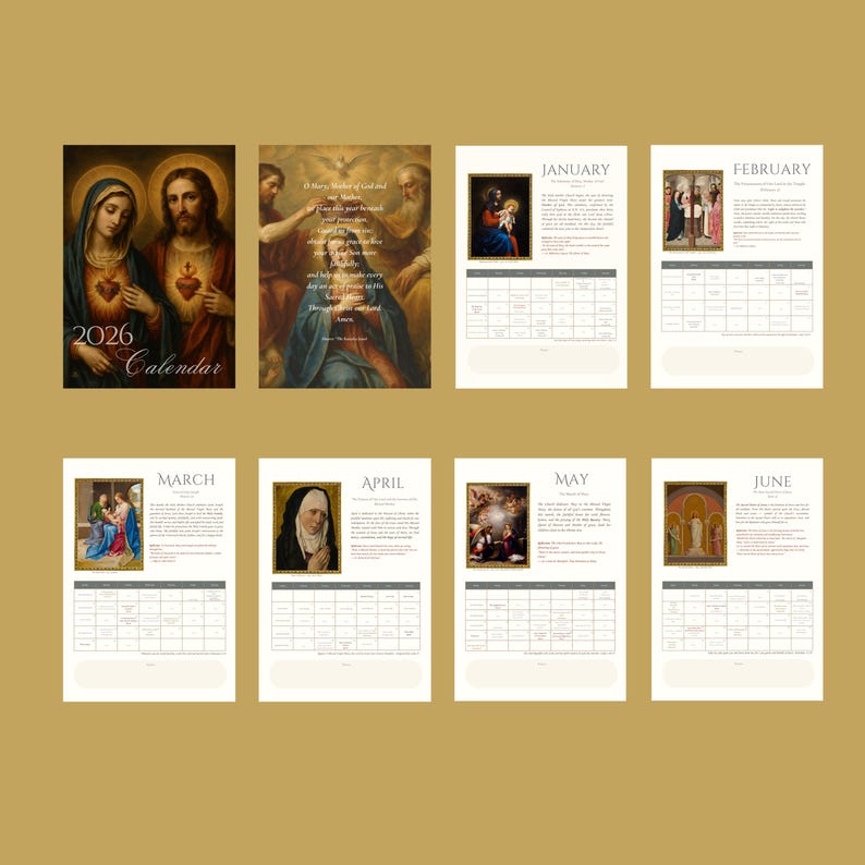 2026 Catholic Calendar | Sacred Heart & Immaculate Heart | A4 Printable ...