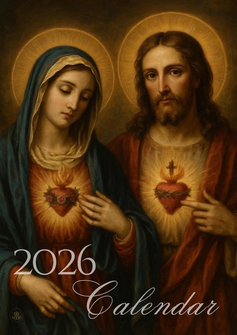2026 Catholic Calendar | Sacred Heart & Immaculate Heart | A4 Printable ...