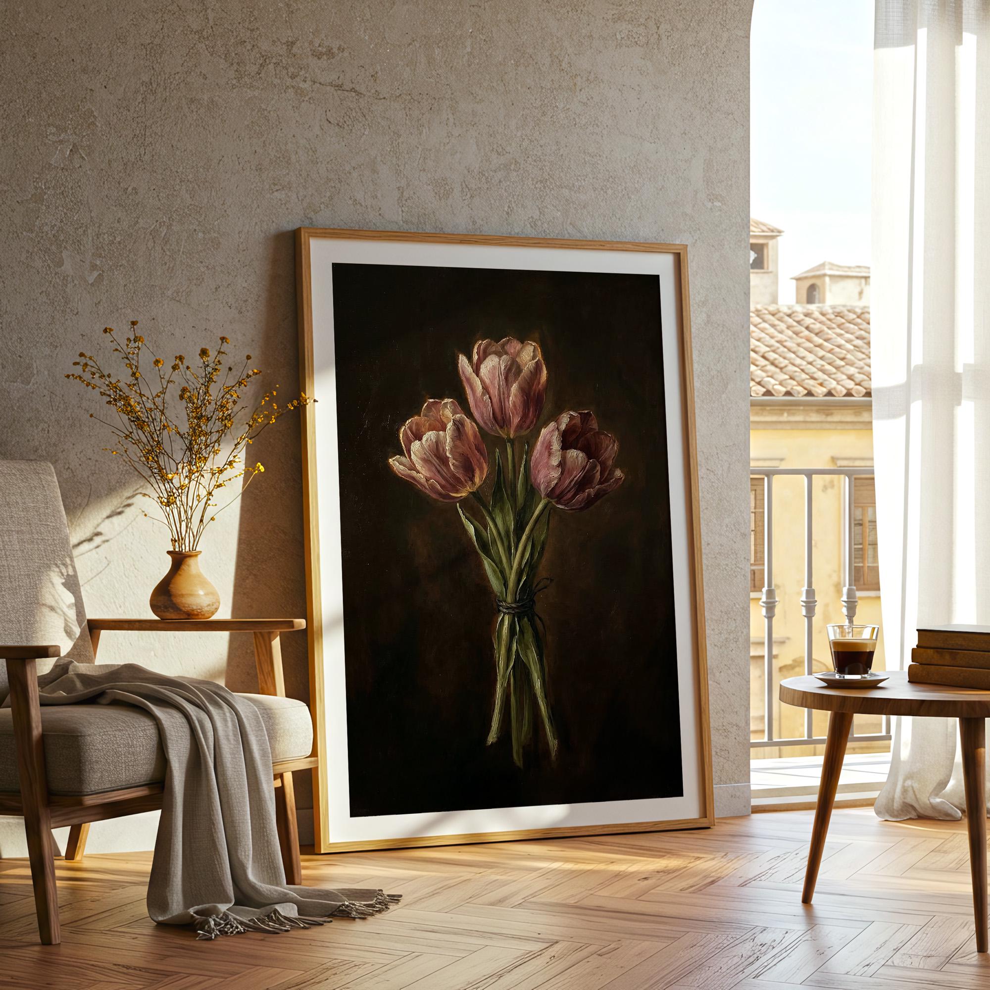 Dark Tulip Oil Painting Printable Wall Art | Moody Floral Digital ...