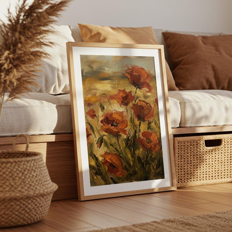 Red Poppy Field Oil Painting | Printable Wall Art | Vintage Floral ...