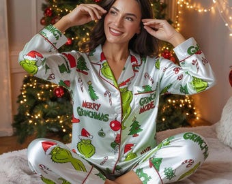 Pigiama coordinato per tutta la famiglia con il Grinch - Set di pigiami "Buon Natale Grinch" - Divertente modalità Grinch