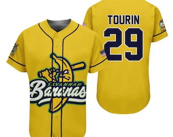 Camiseta de béisbol personalizada del equipo Bananas, divertida, con el nombre y número del equipo, regalo para un fan de Savannah.