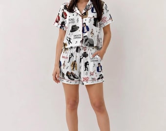 Michael J4cks0n Pyjamaset Thriller Happy Halloween Pyjama met korte mouwen Comfortabele casual nachtkleding King of Pop Slaapkleding Fancadeau