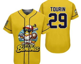 Camiseta de béisbol personalizada del equipo Bananas, divertida, con el nombre y número del equipo, regalo para un fan de Savannah.