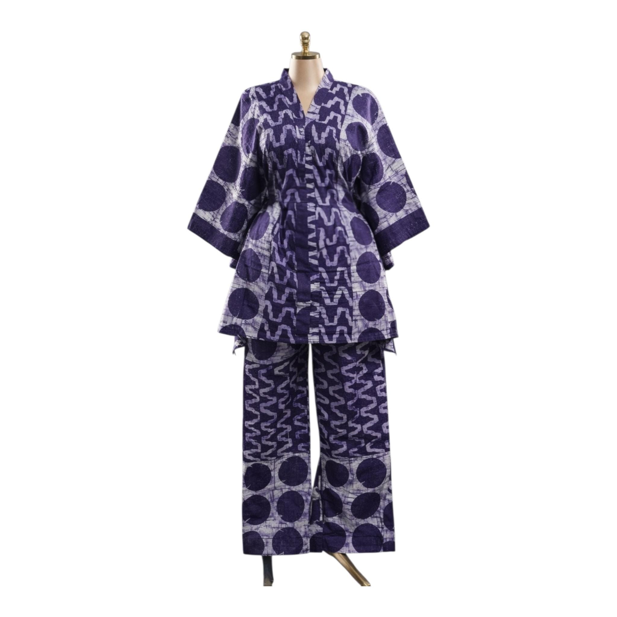 Adire Japanese Style Cotton Two Piece Set - Pink Purple Pattern - Etsy UK