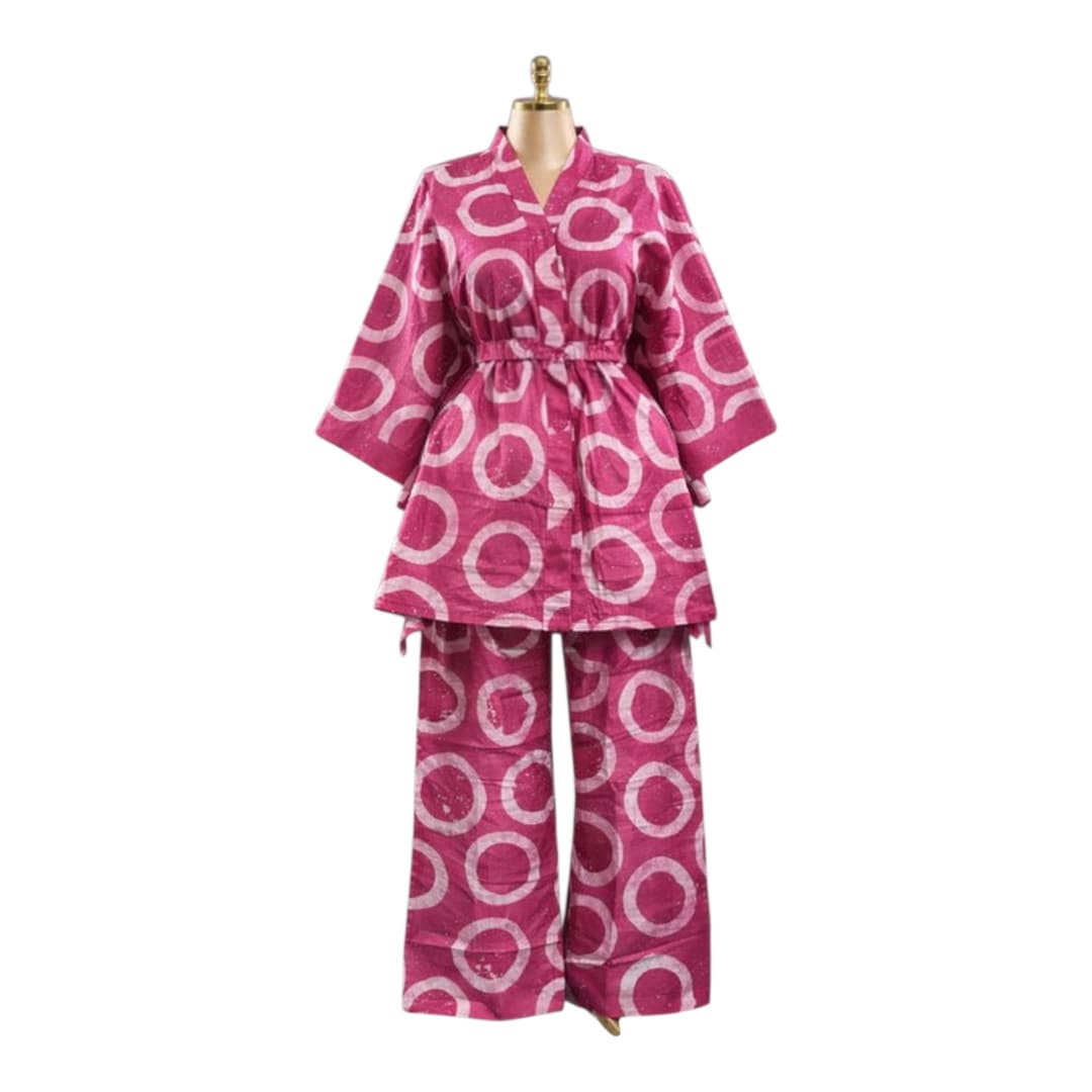 Adire Japanese Style Cotton Two Piece Set - Pink Purple Pattern - Etsy UK