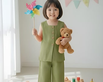 Organic Linen Baby Set | Scandinavian Shirt and Pants Outfit