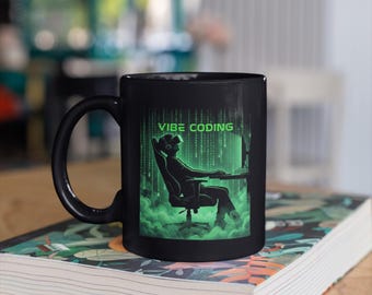 Mug Vibe Codage | Tasse à café noire AI Engineer | Programmer Workflow, 11 oz 15 oz | Cadeau développeur | Mug Processus de création technologique