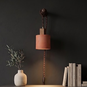 Terracotta Macrame Wall Sconce, Plug-in Lamp with Dimmer Switch