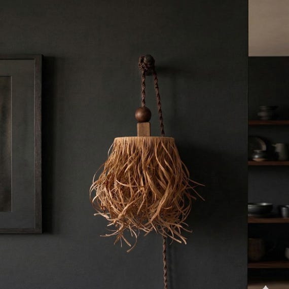 Plug-in Raffia Hanging Lamp - Renter Friendly Boho Wall Light
