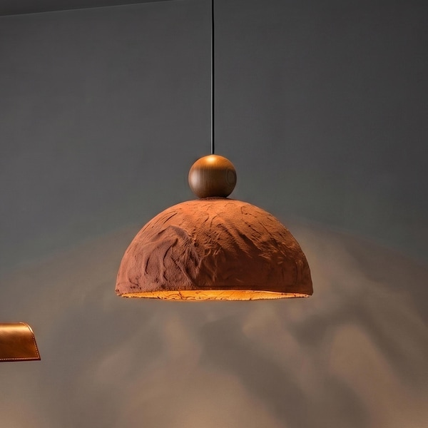 Terracotta Ceramic Pendant Light,Earthy Japandi Hanging Ceiling Fixture