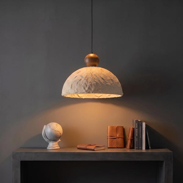 Ceramic Pendant Light, Dome Ceiling Light with Walnut Ball