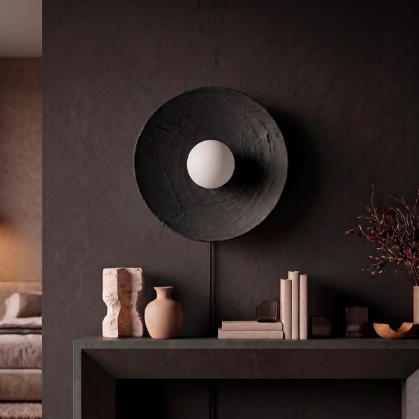 Handmade Ceramic Dish Wall Sconce,  Japandi Sconce Plug In