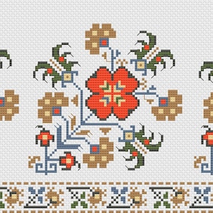 Vintage Ethnic Border Kreuzstich Muster für Tischläufer & Handtuch | elegantes Blumenmuster Sofort PDF Download