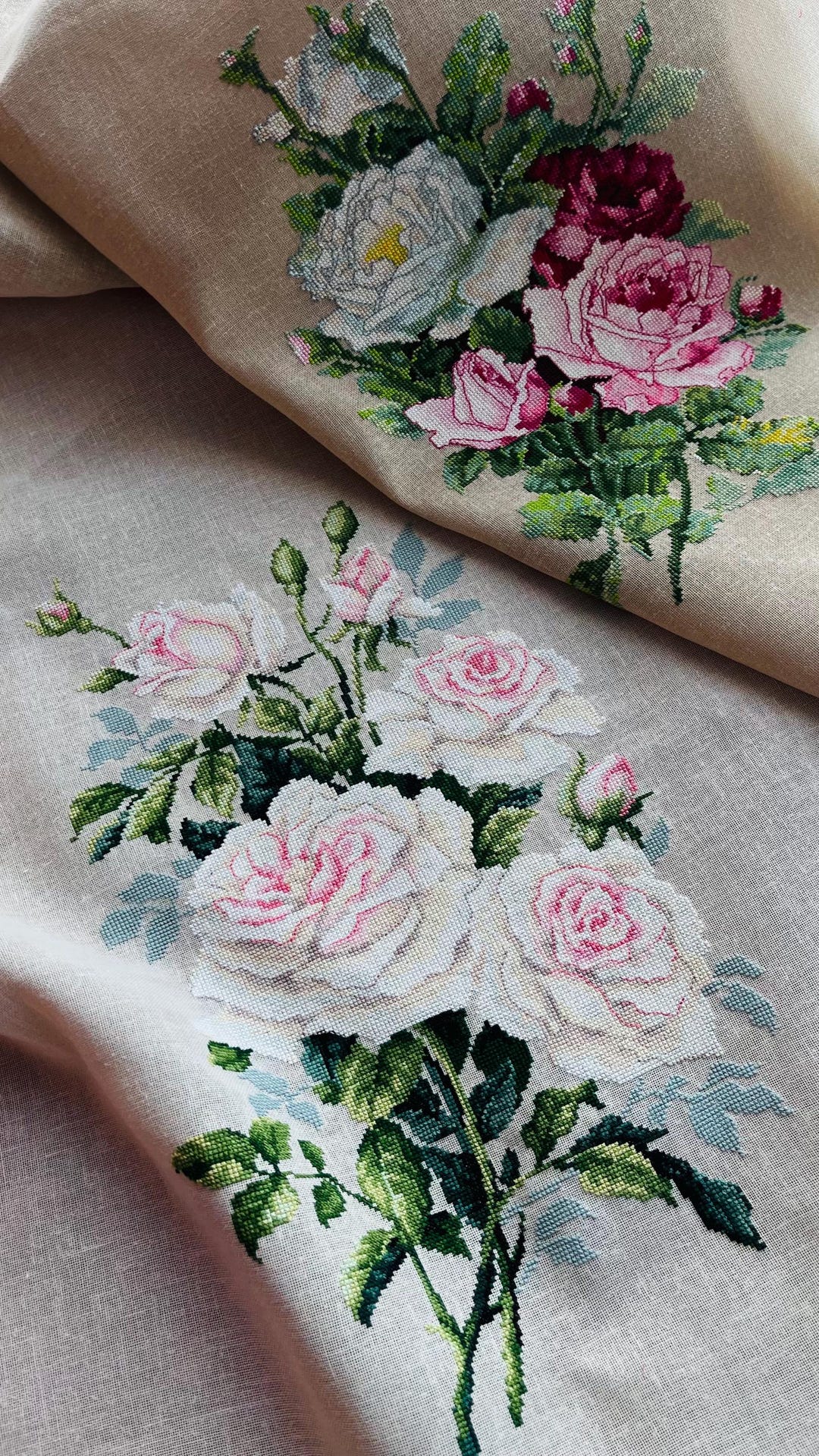 Vintage Floral Cross Stitch Bundle | Rose Bouquet & White Roses PDF ...
