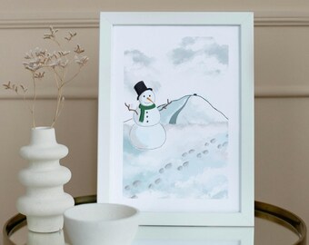 North Wales, Moel Famau Snowman Art Print / Poster A3