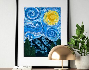 Van Gogh Inspired Mountain Forest Art Print / Poster A3
