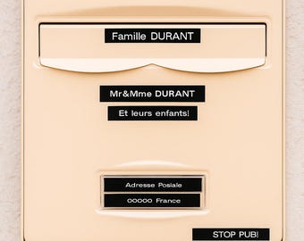 Étiquettes boîte aux lettres personnalisées Stickers Autocollant Nom adresse STOP PUB noir OU blanc