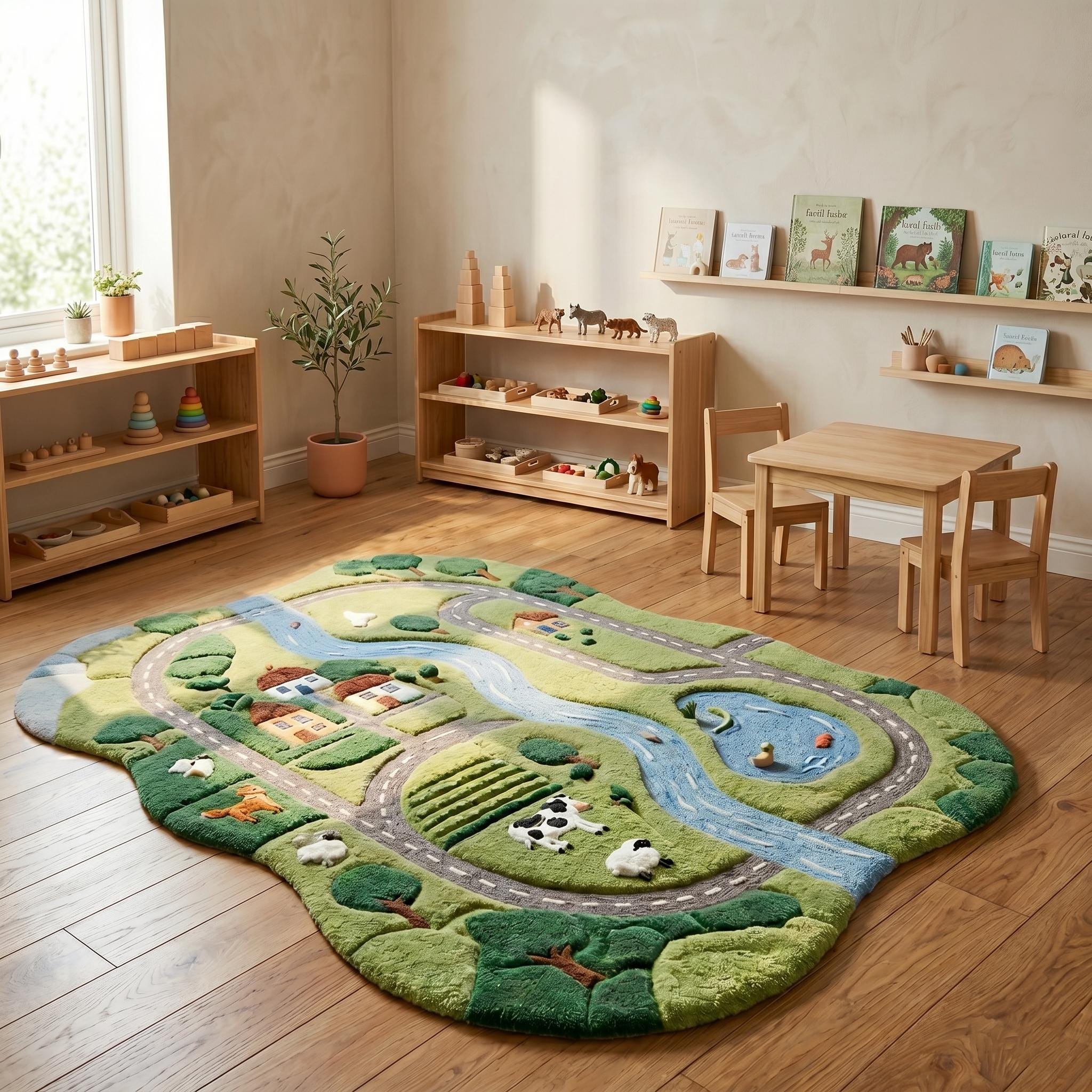 Kids Play Rug, 3D Farm Road Rug, Nursery Area Rug, Montessori Playroom ...