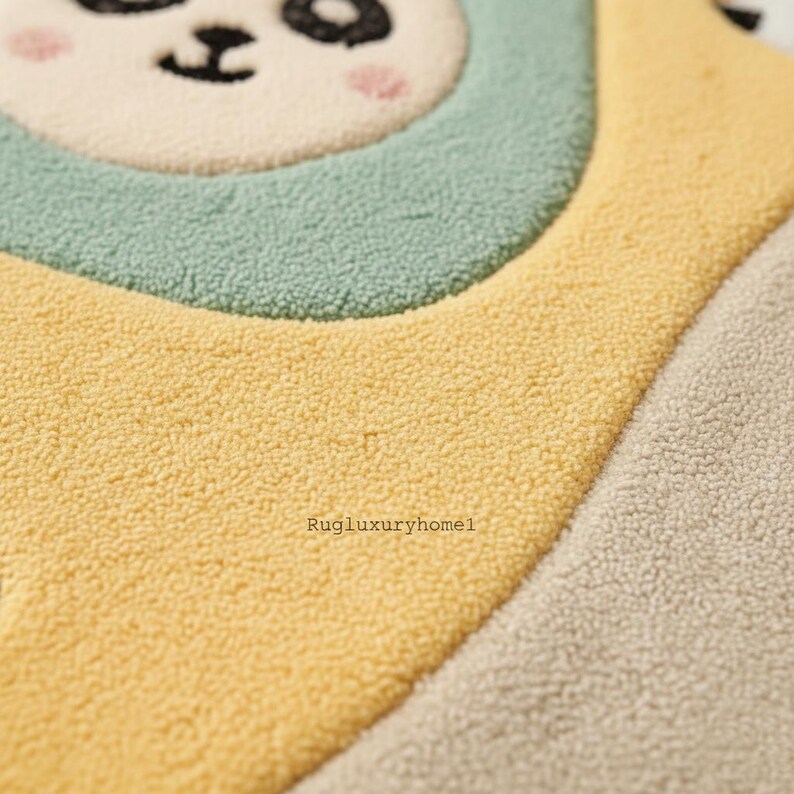 Handmade Wool Nursery Rug – Pastel Panda Fox Cloud Kids Carpet, Cute ...