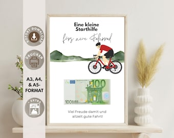 Money gift for a bicycle as a birthday present, gift for a male cyclist, PDF A4