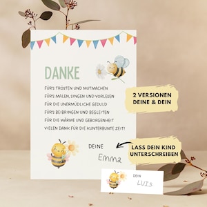 Abschiedsgeschenk Erzieherin, Dankeskarte Kita personalisierbar mit Namen, PDF A6
